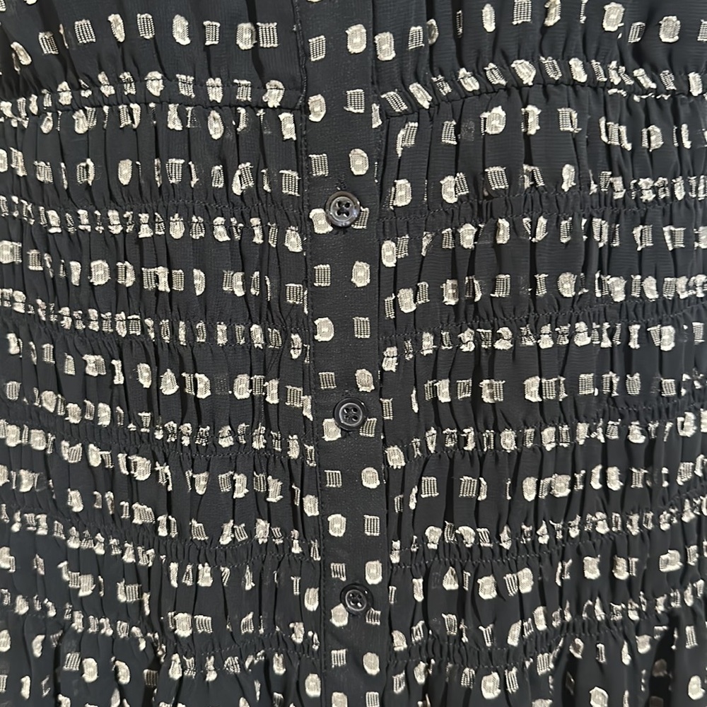 Anthro Current Air Short Sleeve Button Down Semi-Sheer Polka Dot MIDI Dress Sz L - Picture 12 of 14